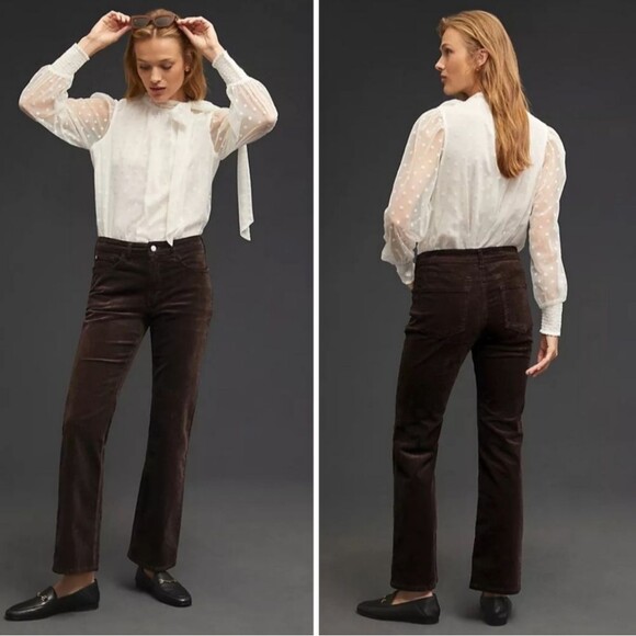 Pilcro Anthropologie The Yaya mink brown mid rise corduroy crop flare pants jean - Picture 12 of 13